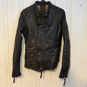 GMS-75 women's small black leather motorcycle asymmetrical zip jacket